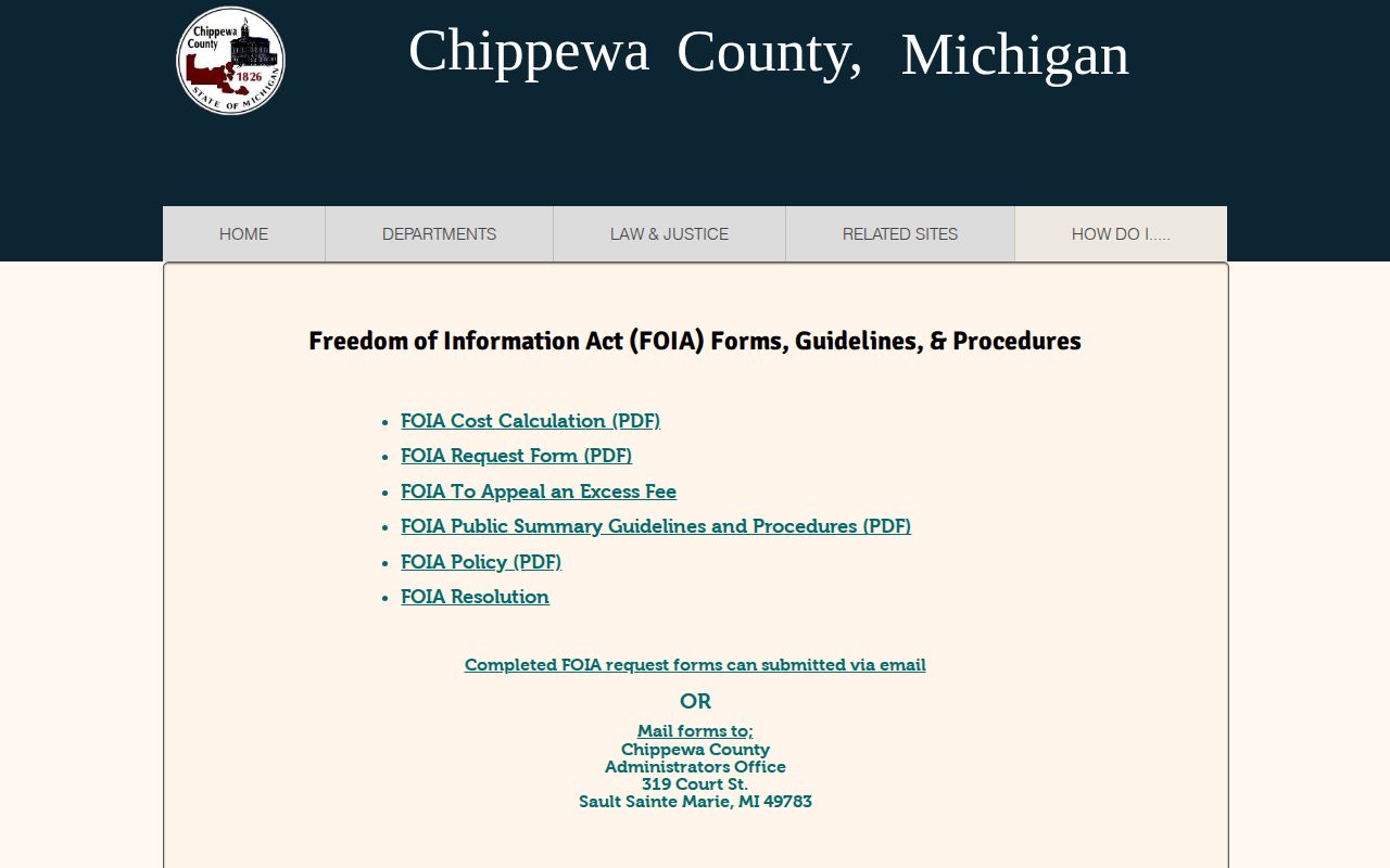 Chippewa County 24-hour release record FOIA access page