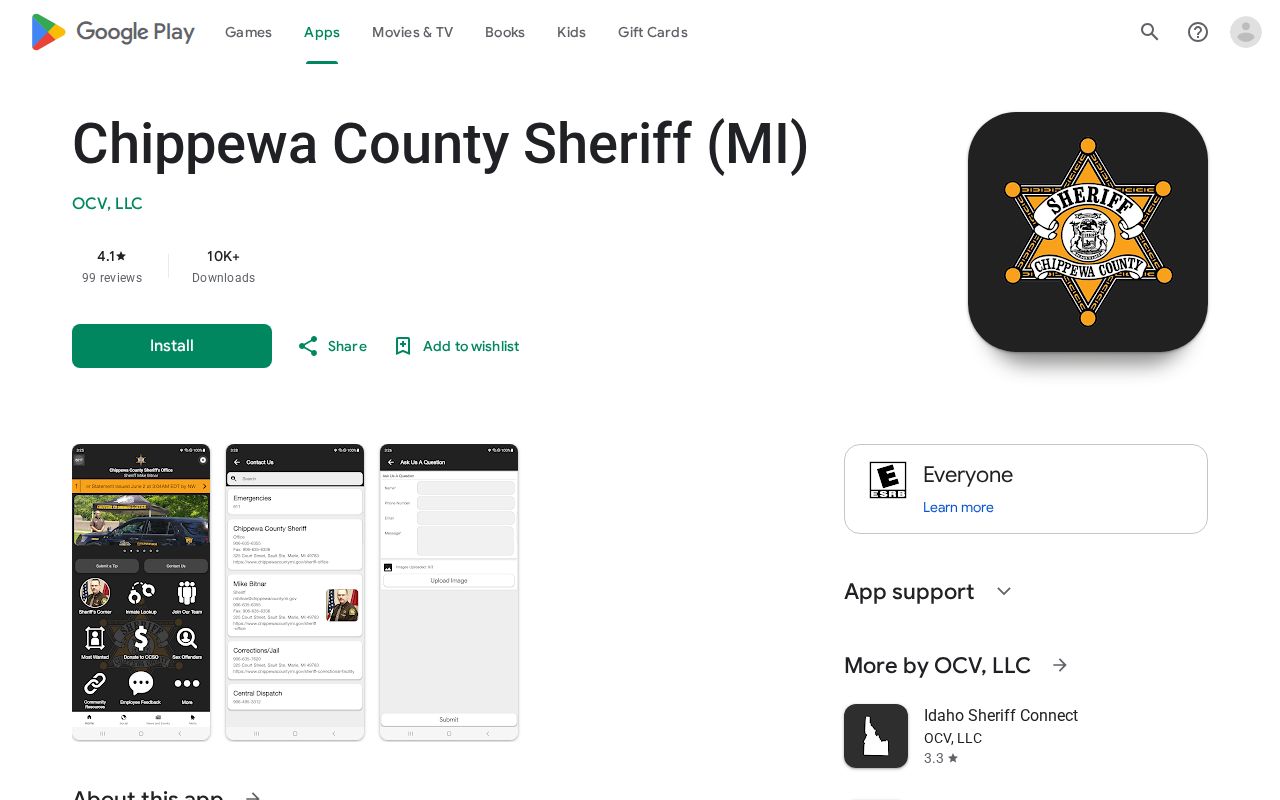 Chippewa County 24-hour release check through the Sheriff Android app listing
