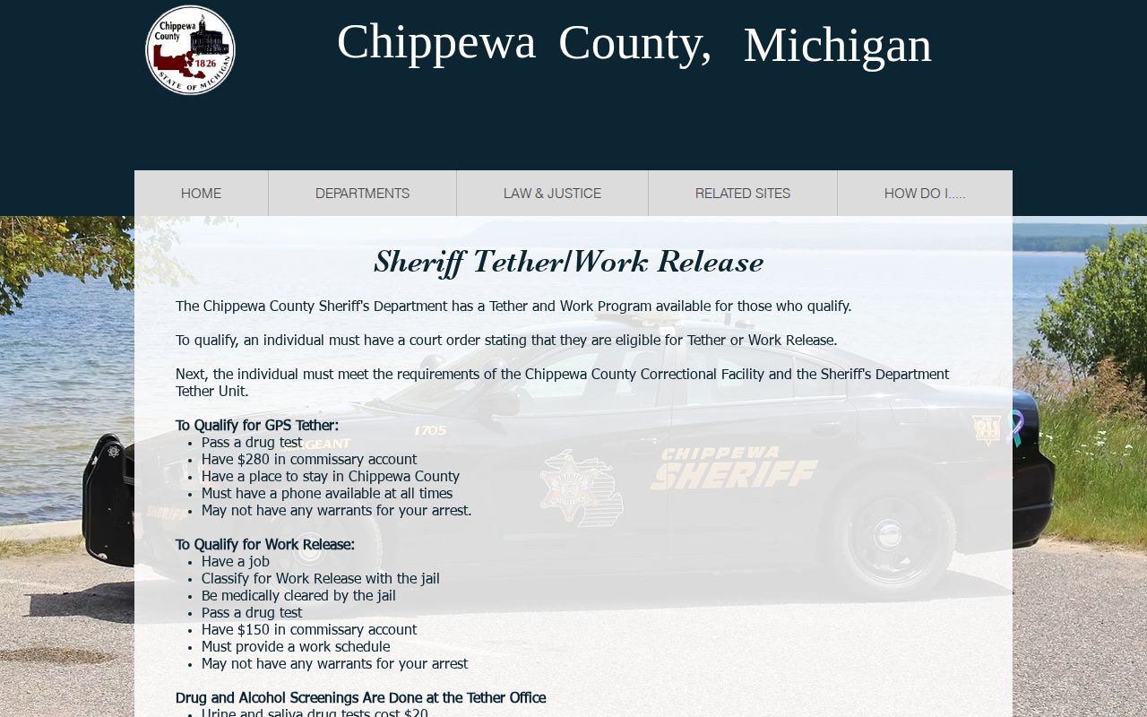Chippewa County 72-hour release check for tether and work-release status