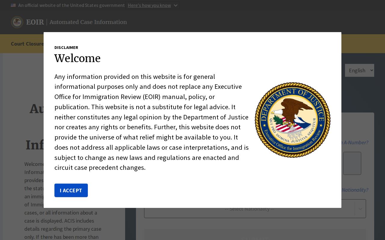 Chippewa County Correctional Facility release records through the EOIR immigration case portal