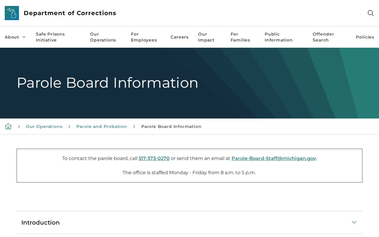 Chippewa County parole release verification through Michigan Parole Board information
