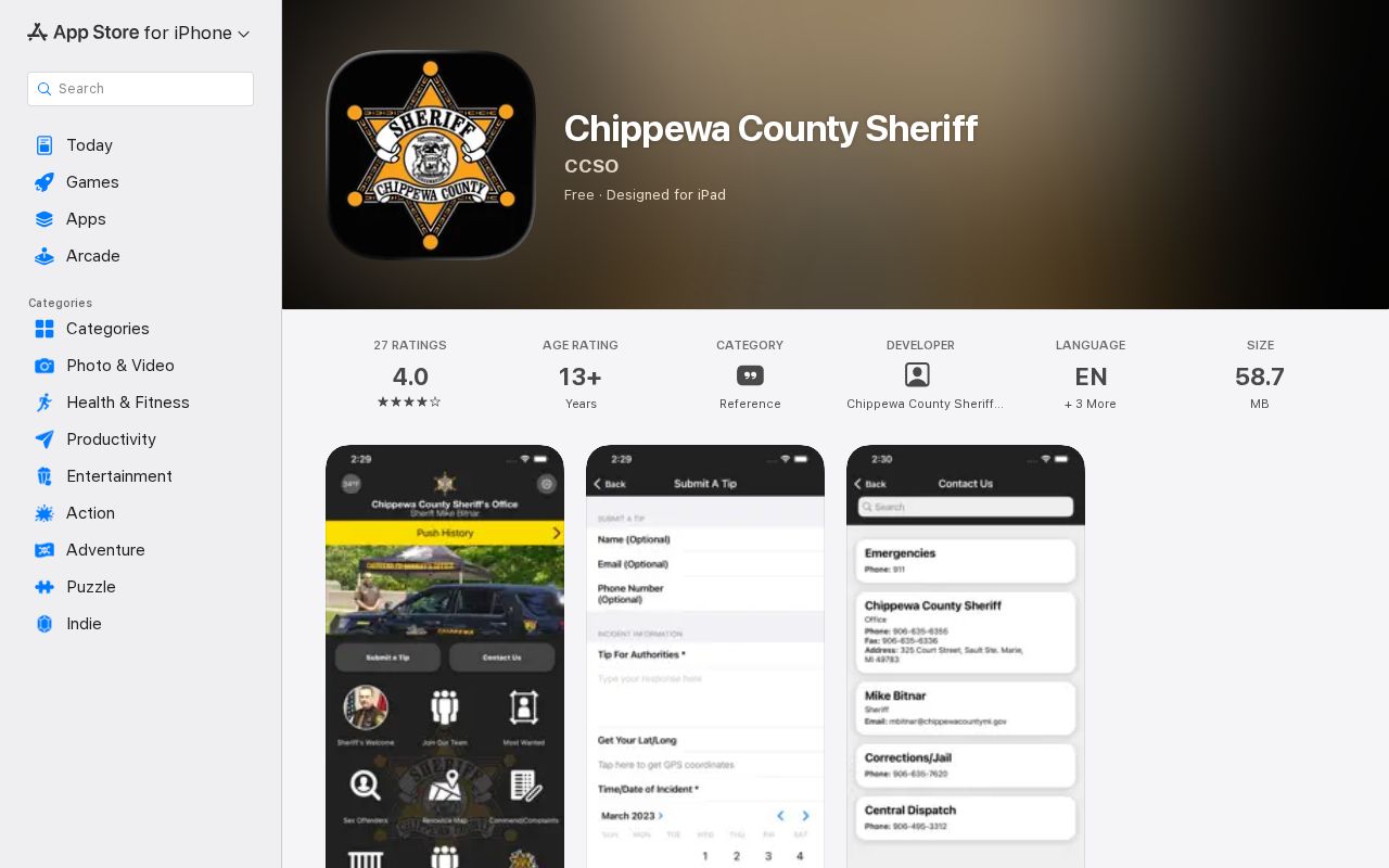 Chippewa County released inmate mugshot search in the official Sheriff app listing